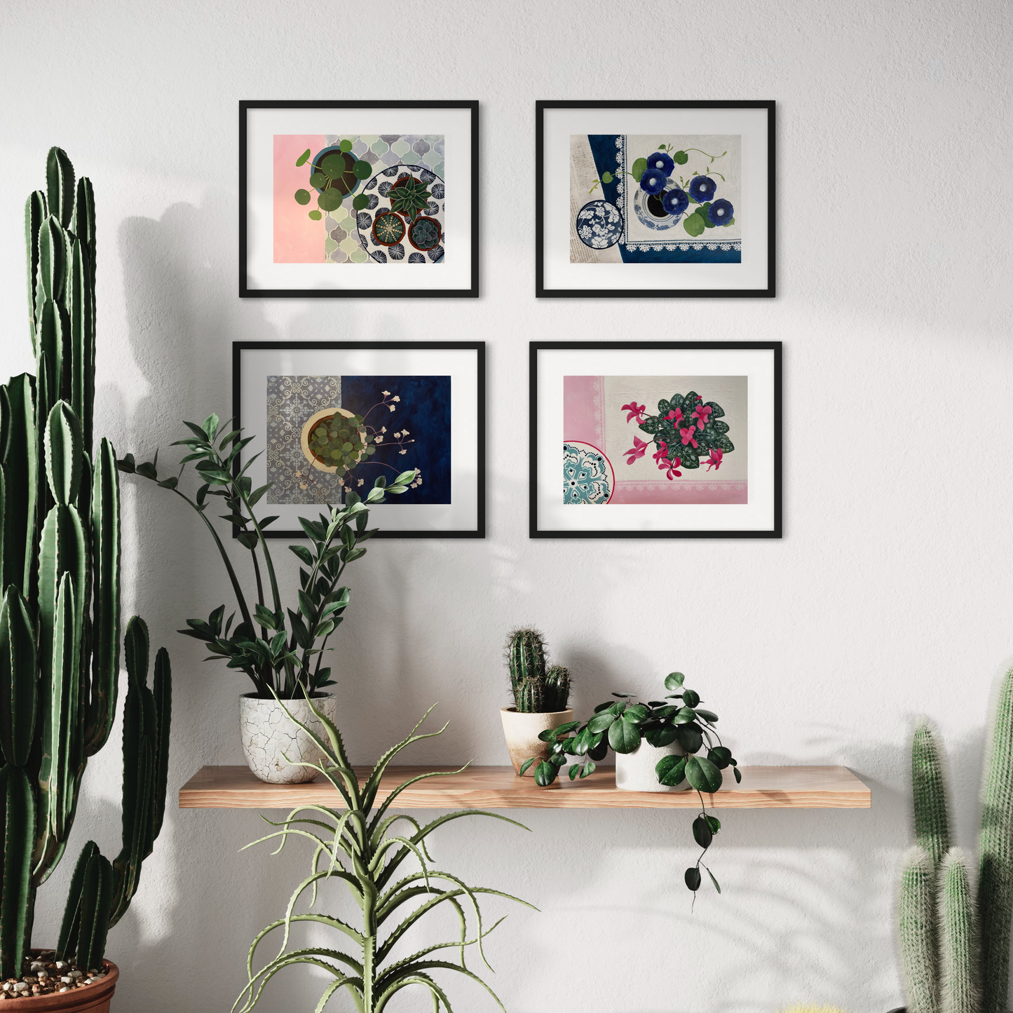 Floral Still Life Set | Four A3 Fine Art Prints | Black Frame