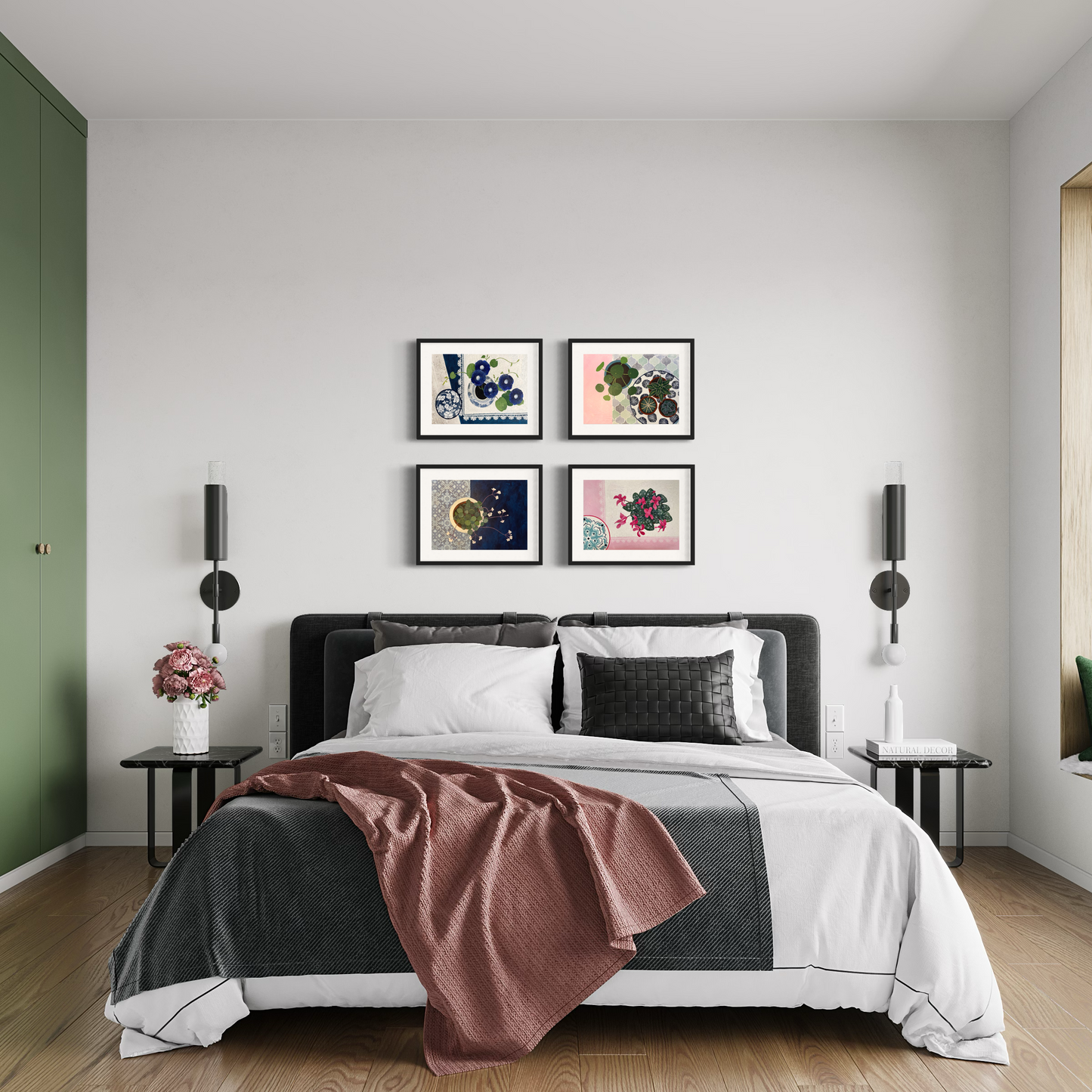 Floral Still Life Set | Four A3 Fine Art Prints | Black Frame