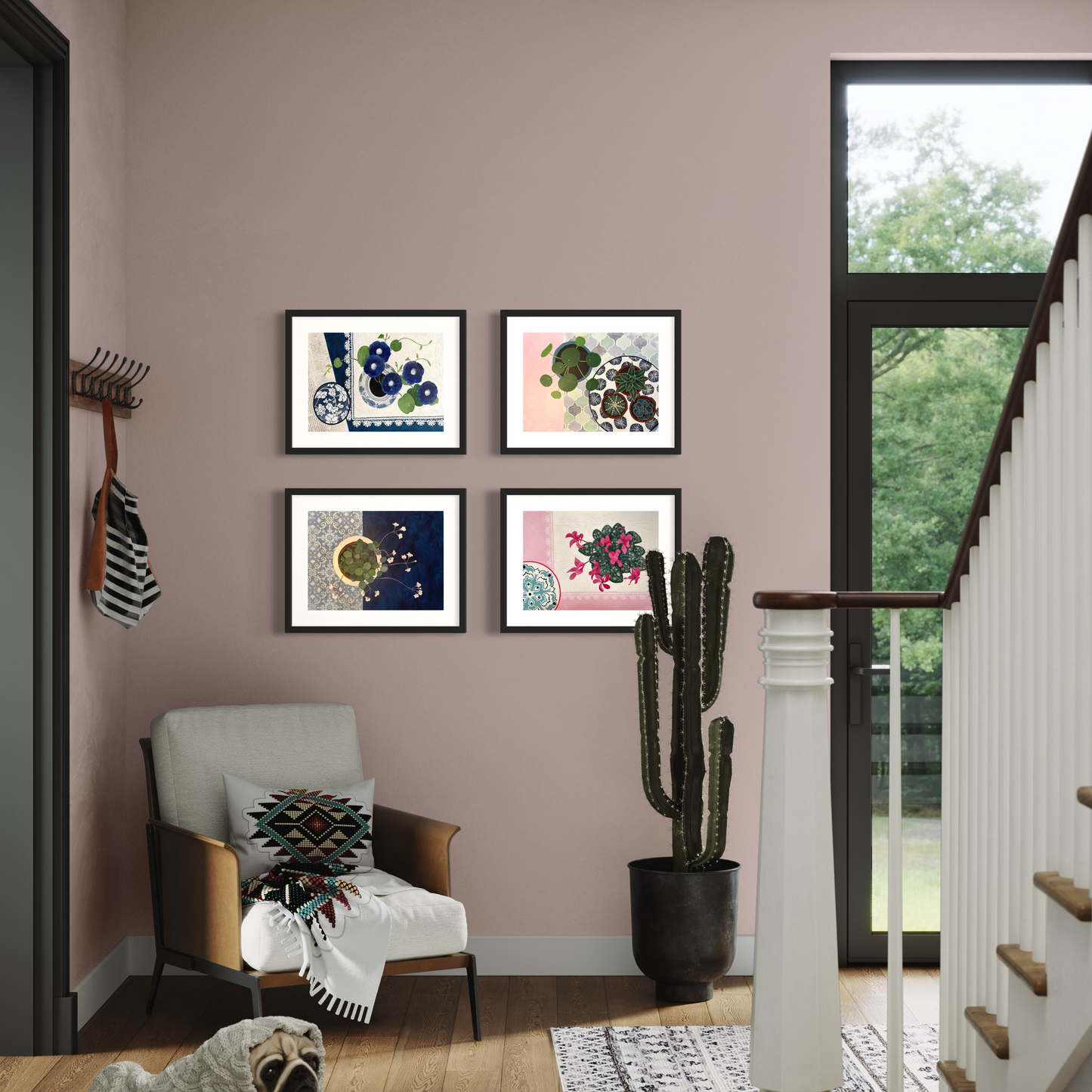 Floral Still Life Set | Four A3 Fine Art Prints | Black Frame