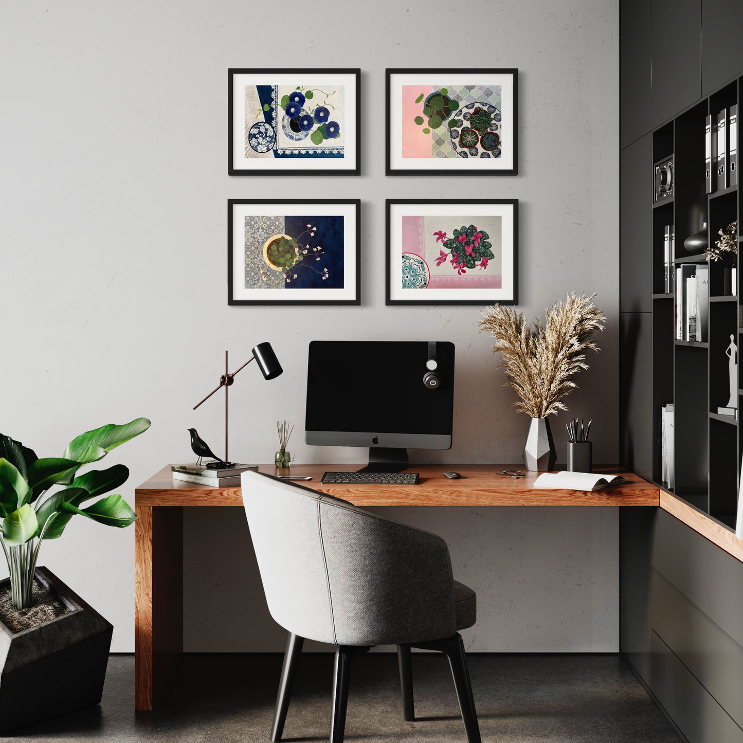 Floral Still Life Set | Four A3 Fine Art Prints | Black Frame
