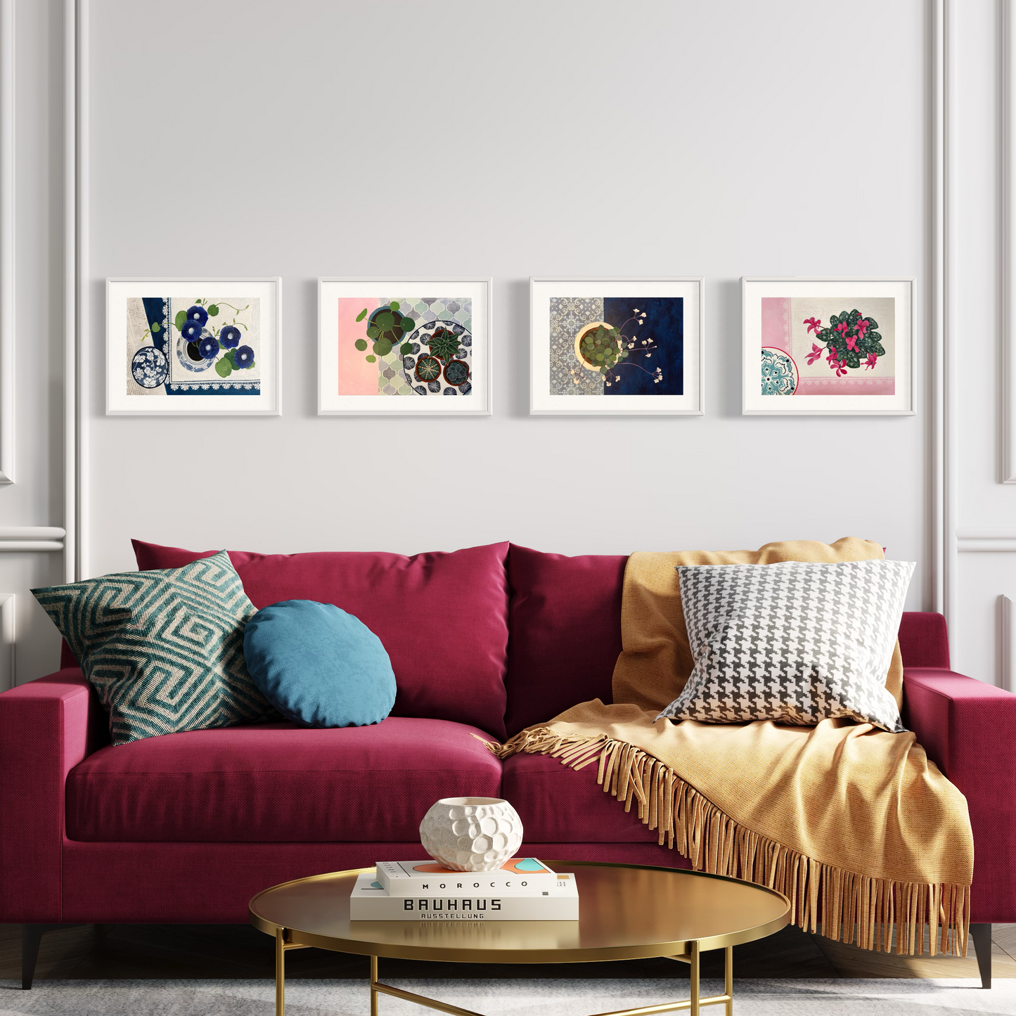 Floral Still Life Set | Four A3 Fine Art Prints | White Frame