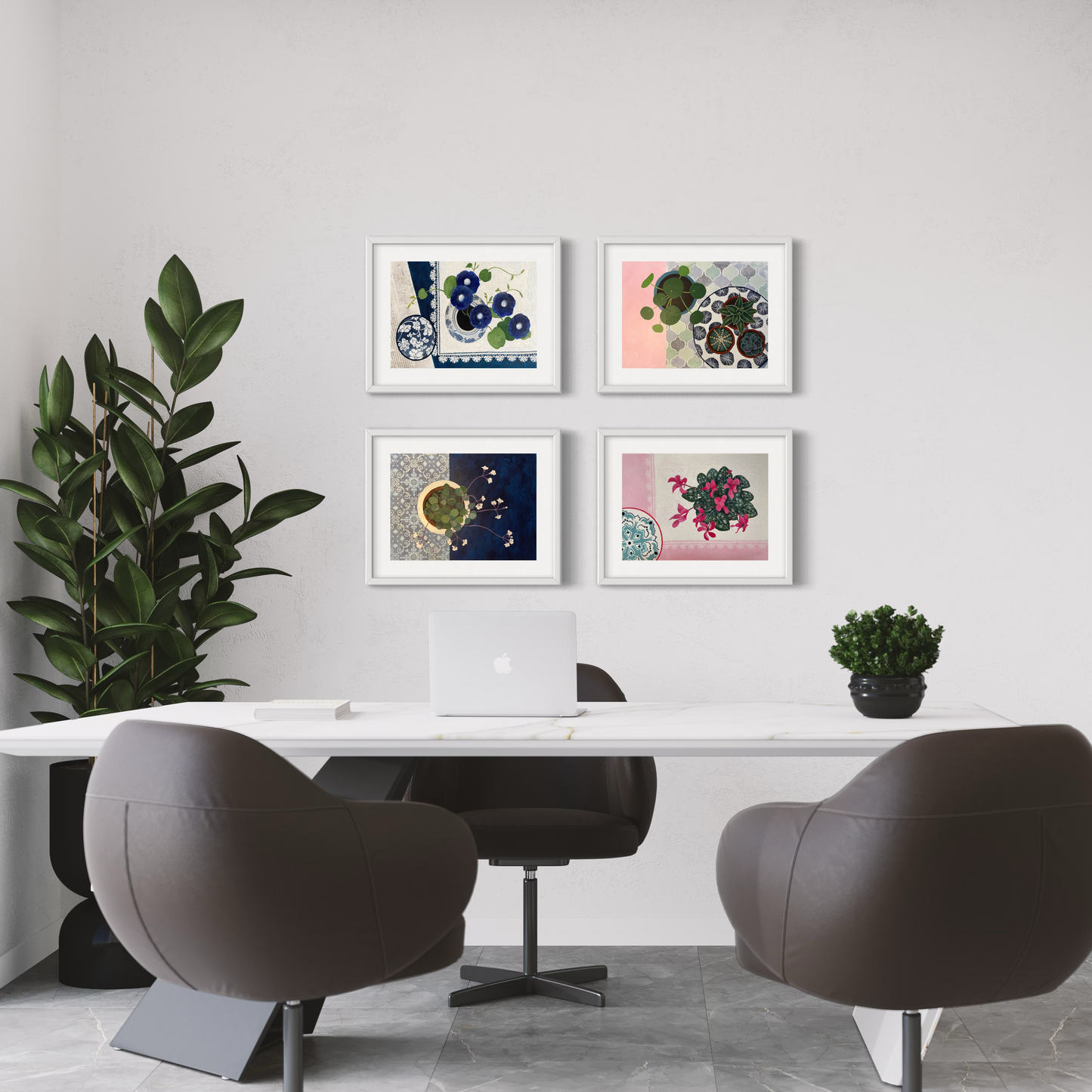 Floral Still Life Set | Four A3 Fine Art Prints | White Frame