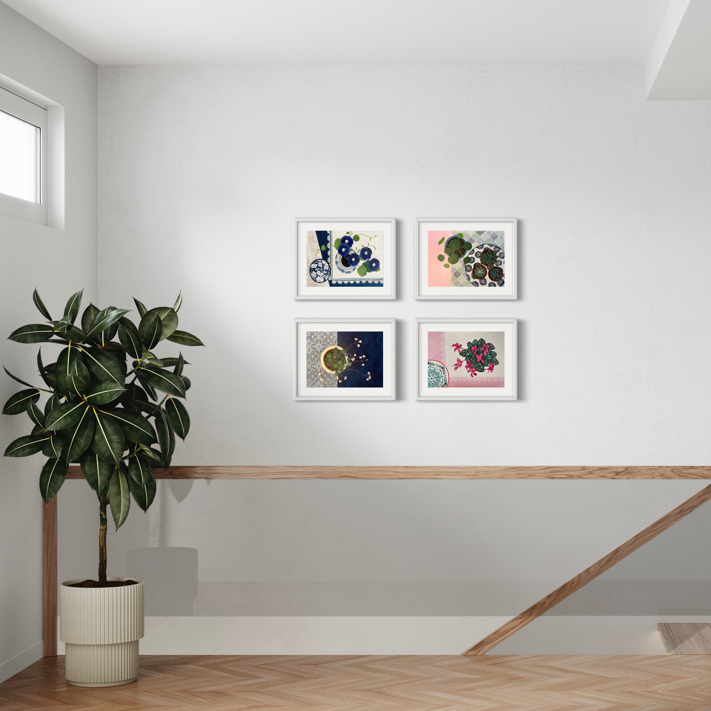 Floral Still Life Set | Four A3 Fine Art Prints | White Frame