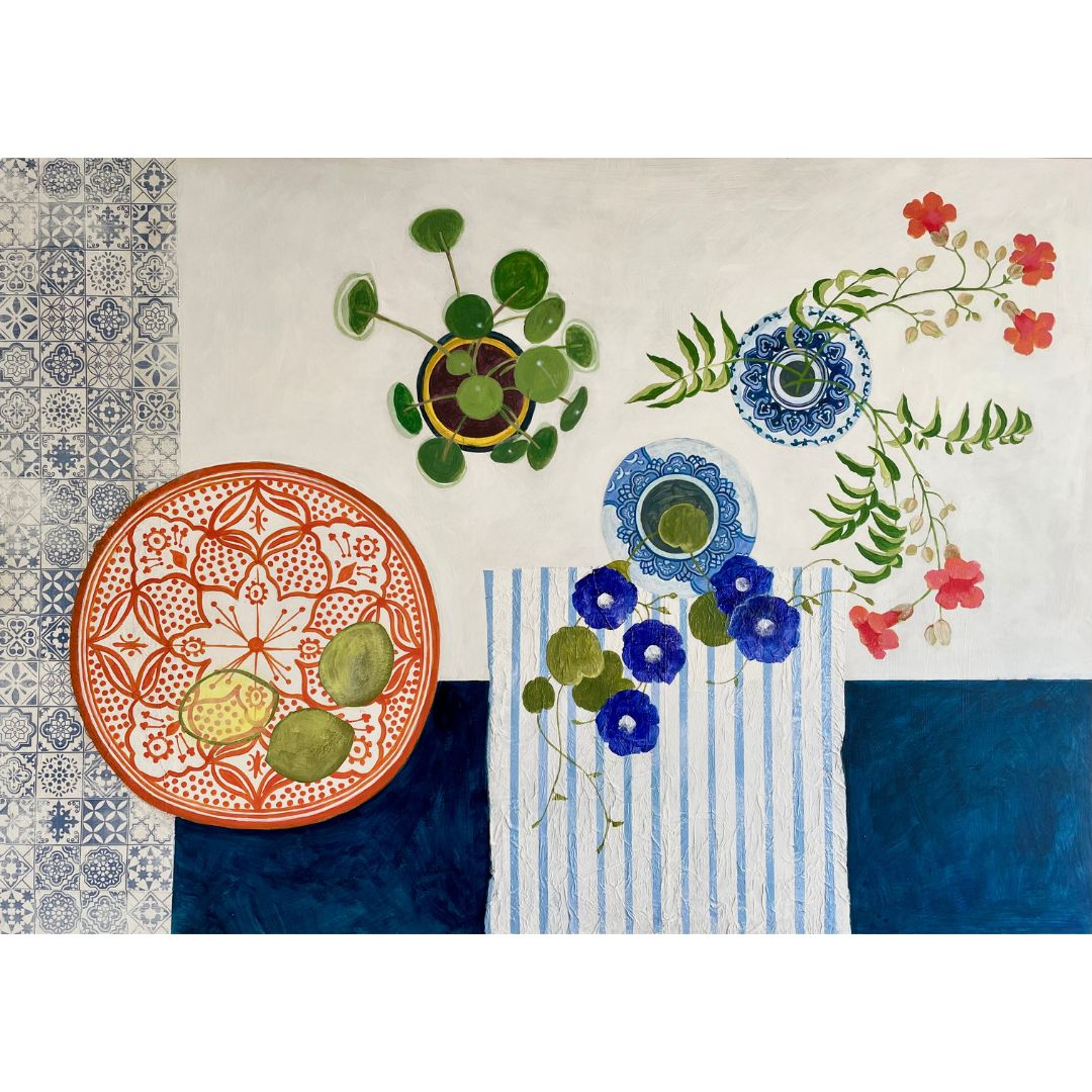 Moroccan Bowl | Floral Still Life | Mixed Media Original Artwork