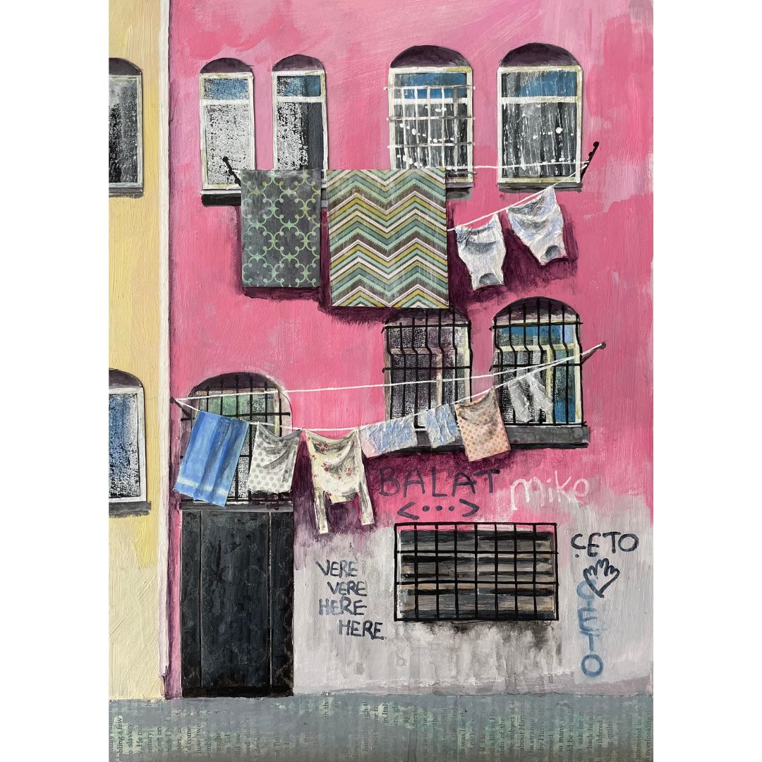 Pink House, Balat | Istanbul Series | Mixed Media Original Artwork