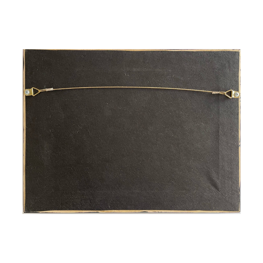 Image of the back of Aegean Autumn mixed media original landscape by Elaine Boylan. Brass hardware with picture wire for hanging.