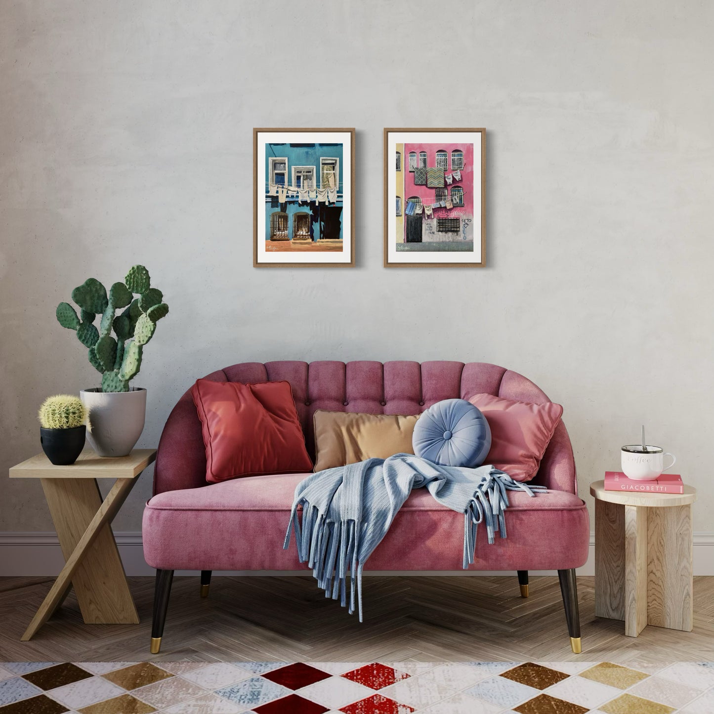 Balat Set | Two A3 Limited Edition Fine Art Prints | Natural Wood Frame