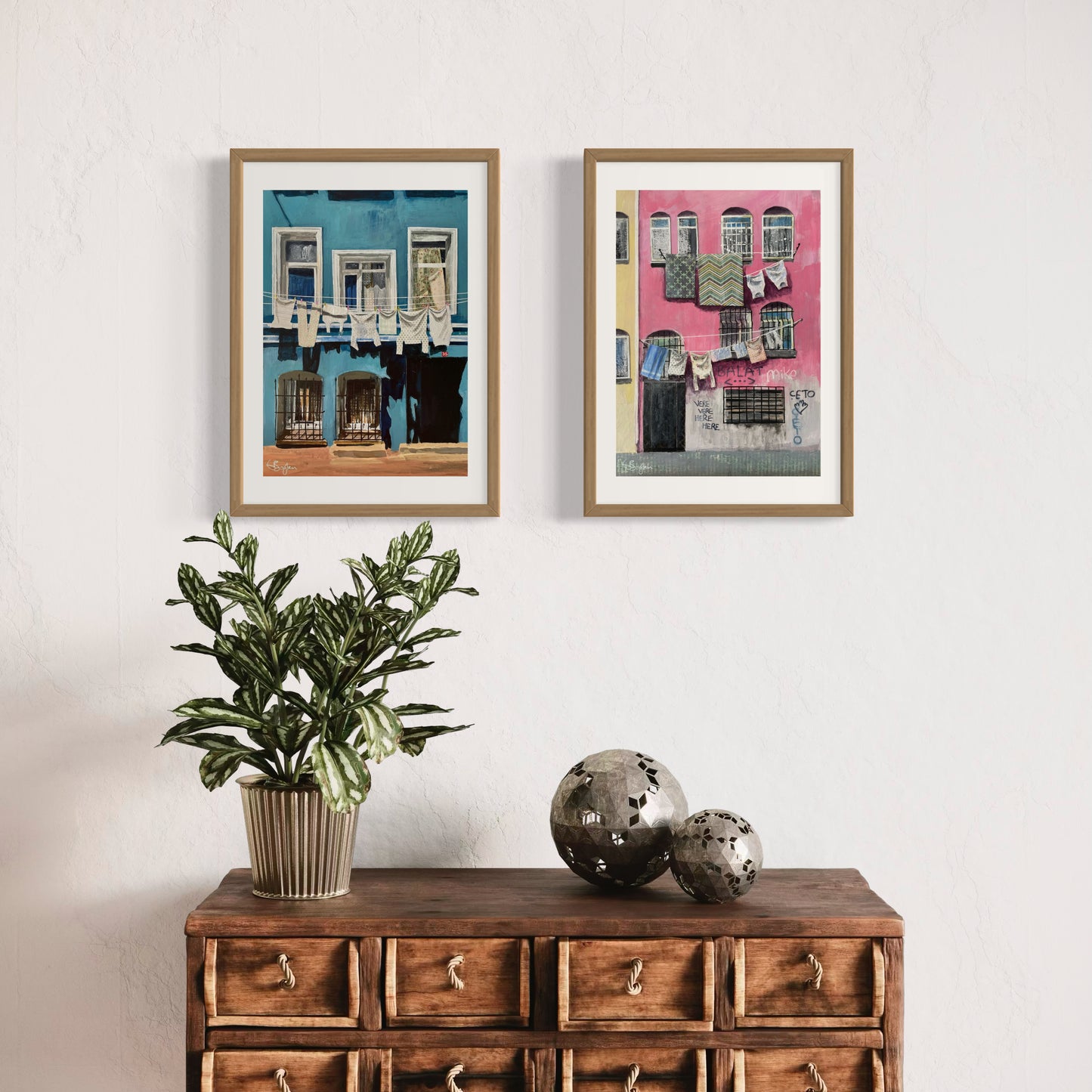 Balat Set | Two A3 Limited Edition Fine Art Prints | Natural Wood Frame
