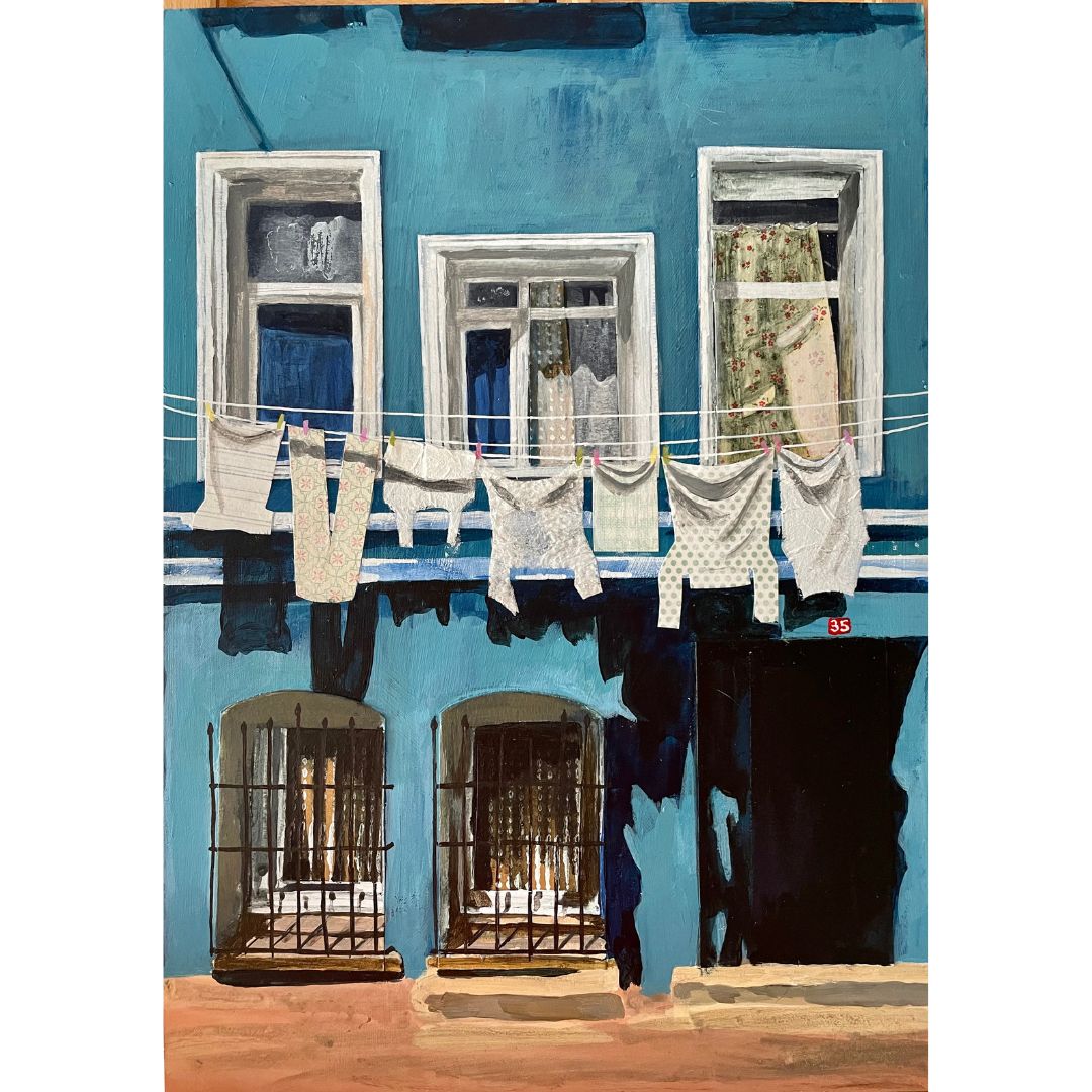 Turquoise House, Balat | Istanbul Series | Mixed Media Original Artwork