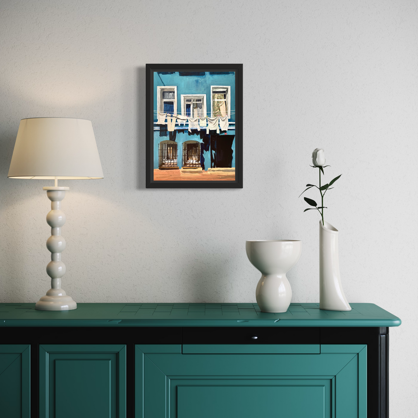 Turquoise House, Balat | Istanbul Series | Mixed Media Original Artwork