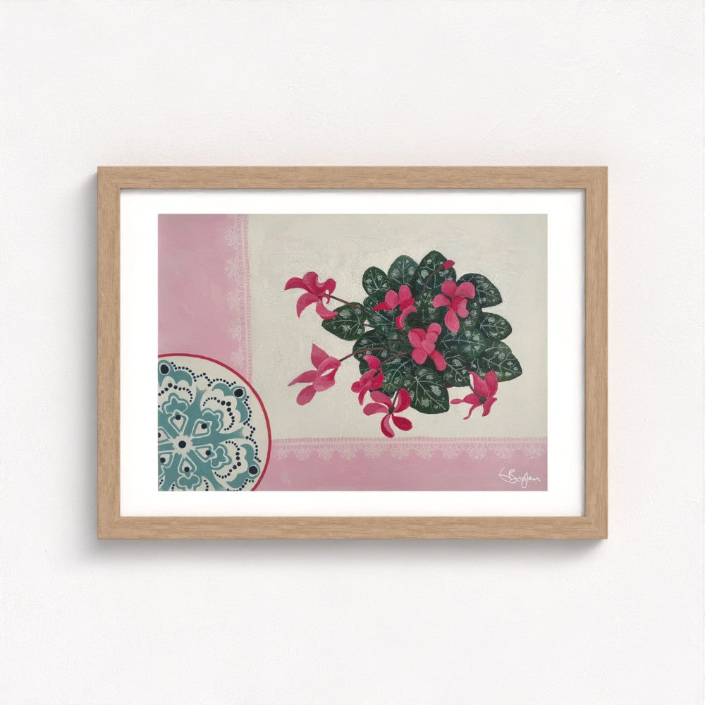 Floral Still Life Set | Four A3 Fine Art Prints | Natural Wood Frame