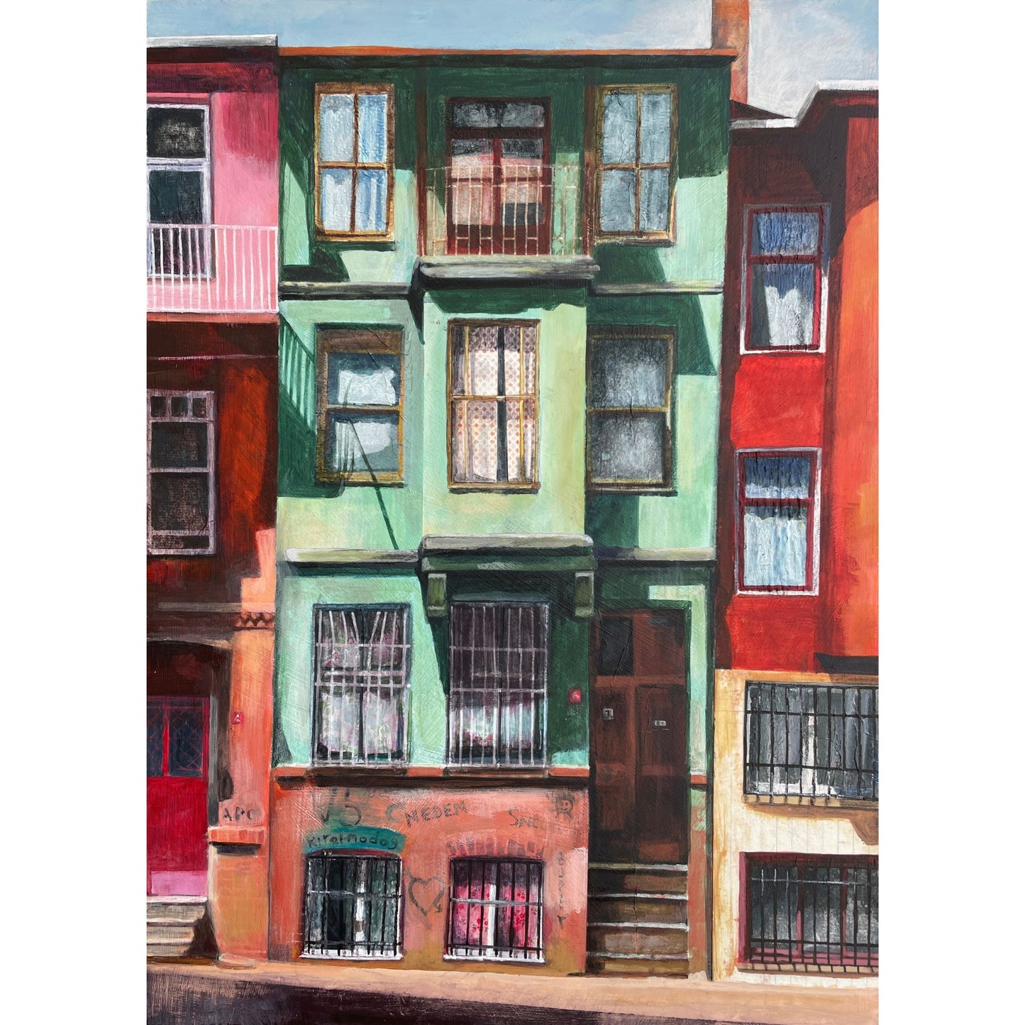 Patchwork Houses, Balat | Istanbul Series | Mixed Media Original Artwork