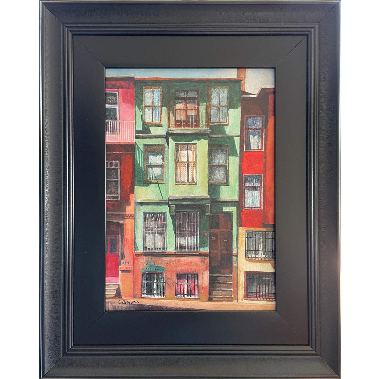 Patchwork Houses, Balat | Istanbul Series | Mixed Media Original Artwork