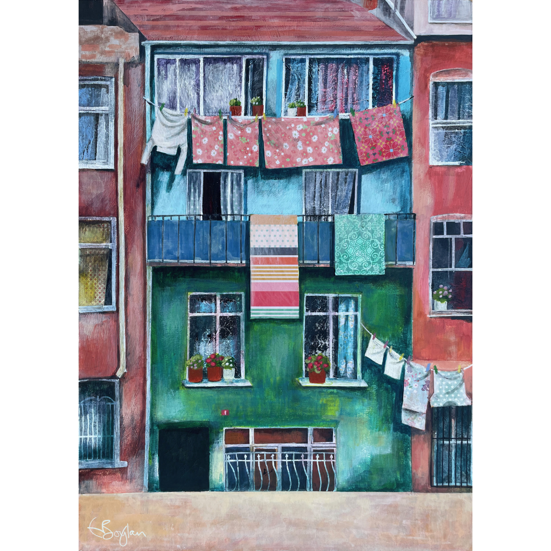 Laundry Day, Balat | Istanbul Series | Mixed Media Original Artwork