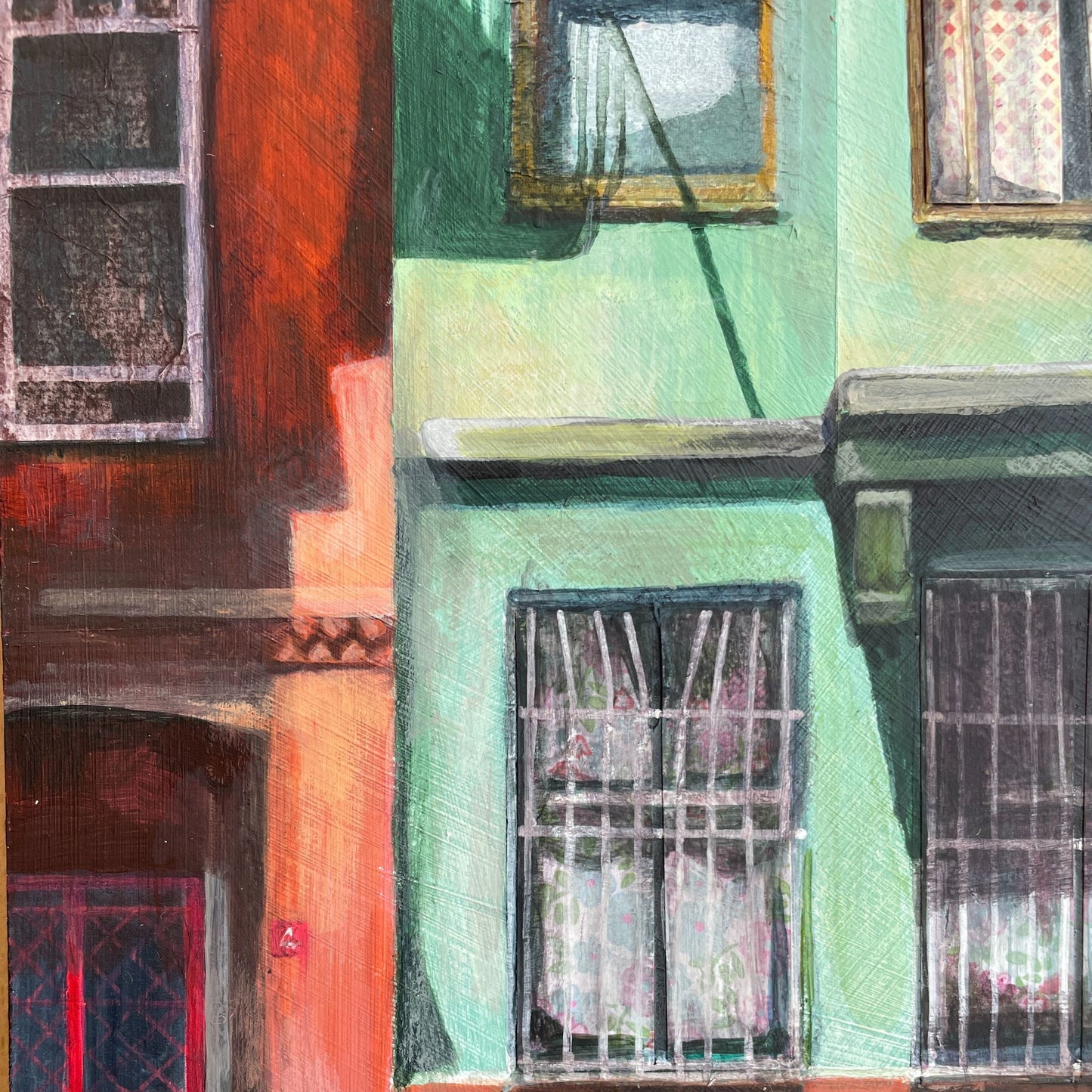 Patchwork Houses, Balat | Istanbul Series | Mixed Media Original Artwork