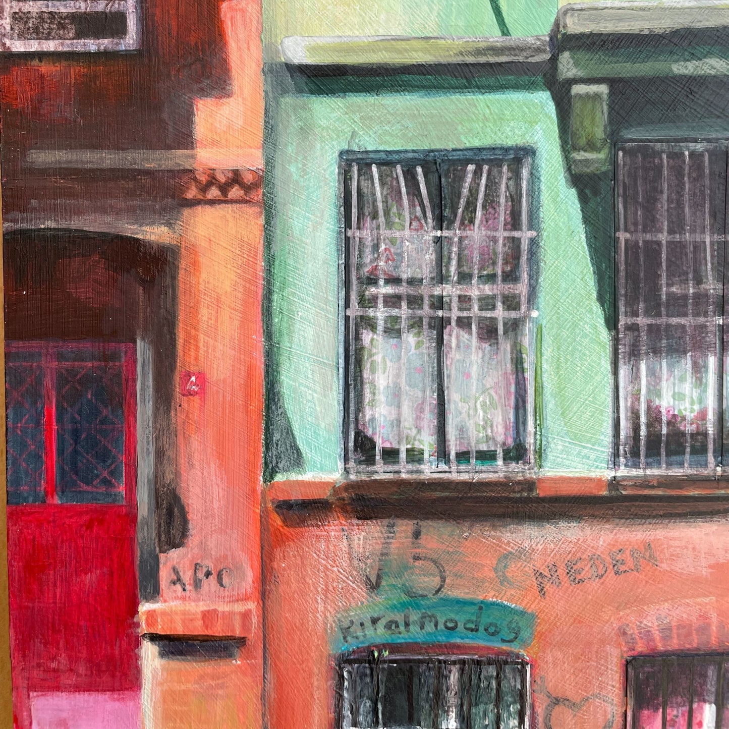 Patchwork Houses, Balat | Istanbul Series | Mixed Media Original Artwork