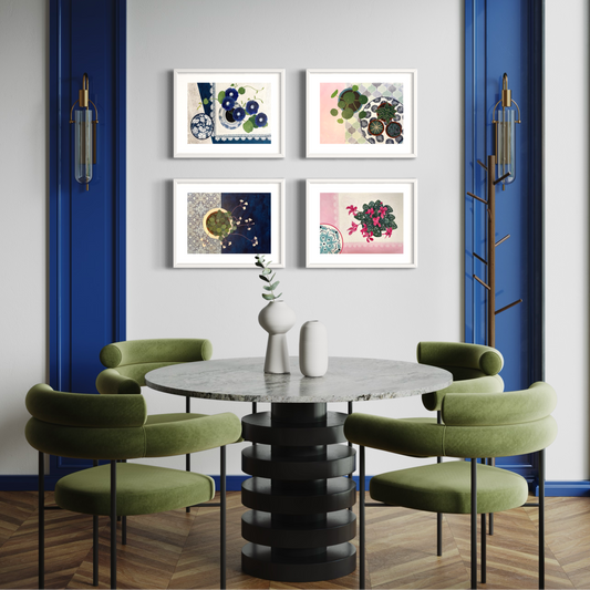 Floral Still Life Set | Four A3 Fine Art Prints | White Frame