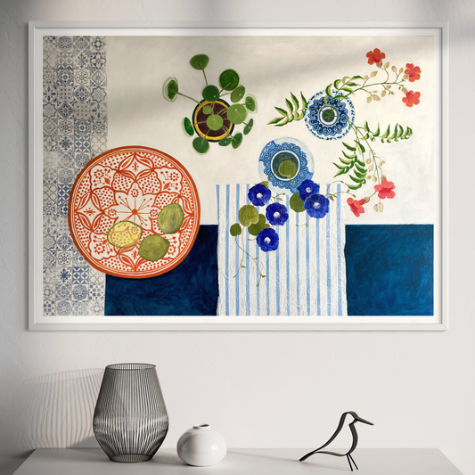 Moroccan Bowl | Floral Still Life | Mixed Media Original Artwork