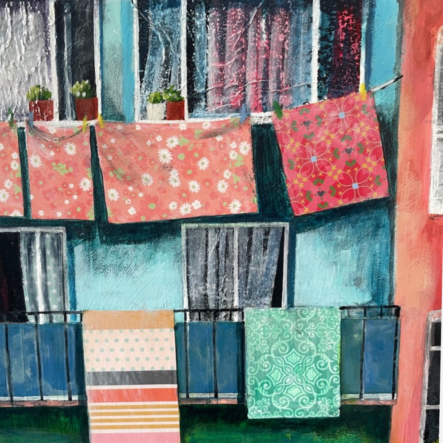 Laundry Day, Balat | Istanbul Series | Mixed Media Original Artwork