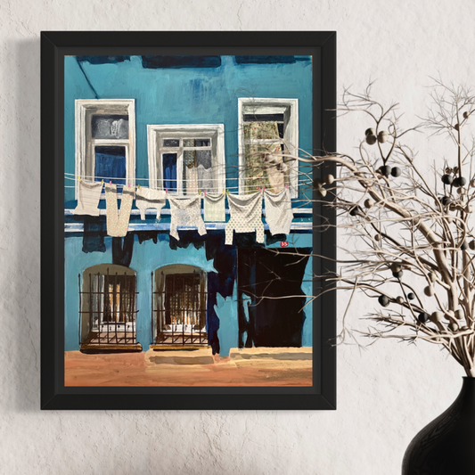 Turquoise House, Balat | Istanbul Series | Mixed Media Original Artwork